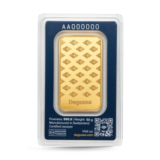 50 g Degussa Goldbarren (geprägt)