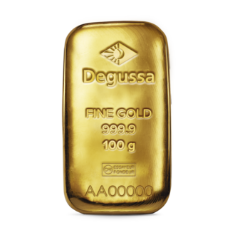 100 g Degussa Goldbarren (gegossen)