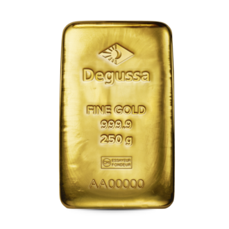 250 g Degussa Goldbarren (gegossen)
