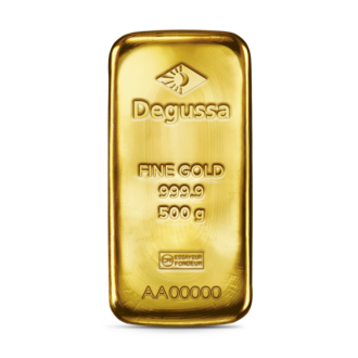 500 g Degussa Goldbarren (gegossen)