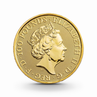 1 oz The Queen's Beasts: Falcon of the Plantagenets Goldmünze - 100 Pfund Großbritannien 2019