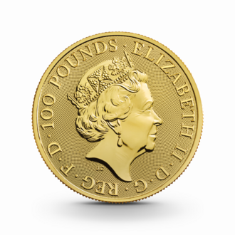 1 oz The Queen's Beasts: White Greyhound of Richmond Goldmünze - 100 Pfund Großbritannien 2021