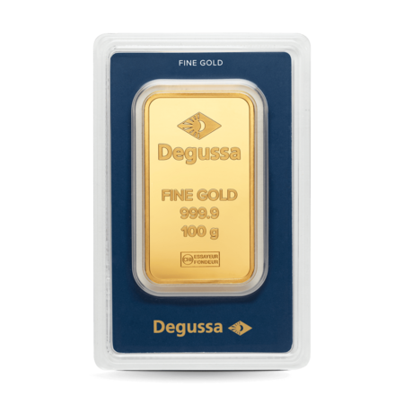 100 g Degussa Goldbarren (geprägt)