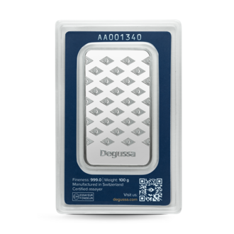 100 g Degussa Silberbarren (geprägt)