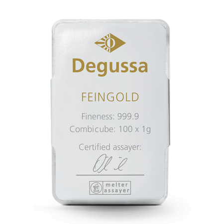 100 x 1 g Degussa Goldbarren - Combicube® (geprägt)