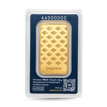 50 g Degussa Goldbarren (geprägt)