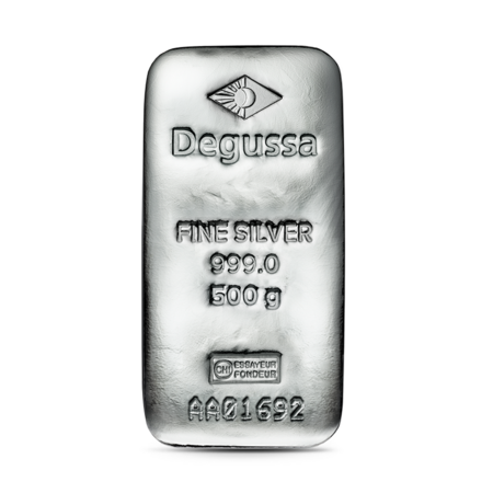 500 g Degussa Silberbarren (gegossen)