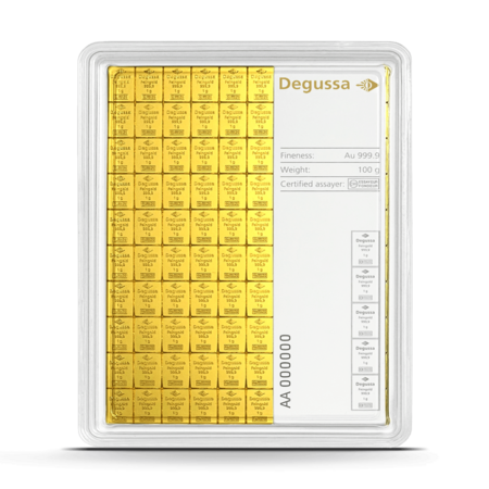 100 x 1 g Degussa Goldbarren - CombiBar® (geprägt) Vintage