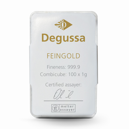 100 x 1 g Degussa Goldbarren - Combicube® (geprägt)