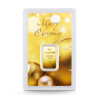 5 g Degussa Goldbarren - Geschenkblister: Merry Christmas