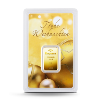 5 g Degussa Goldbarren - Geschenkblister: Frohe Weihnachten