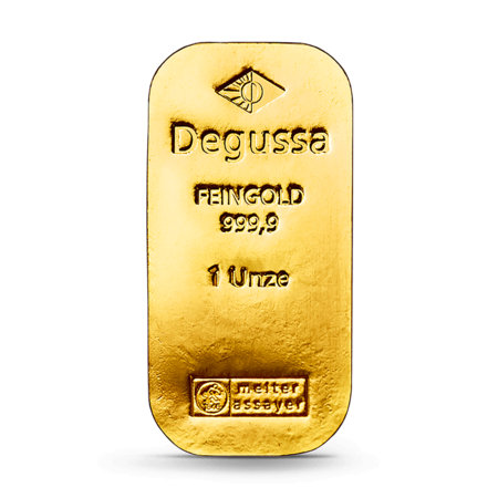 1 oz Degussa Goldbarren - historisches Design (gegossen)