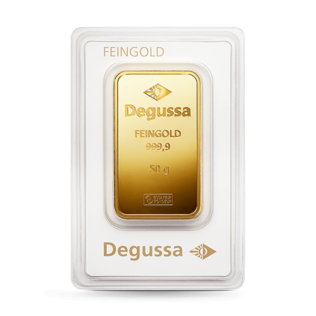 50 g Degussa Goldbarren (geprägt) Vintage
