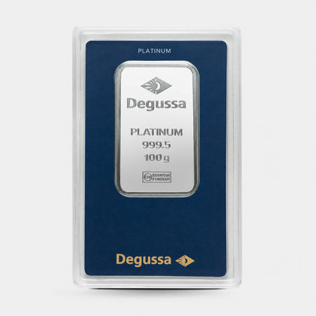 100 Gramm Degussa Platinbarren (geprägt)
