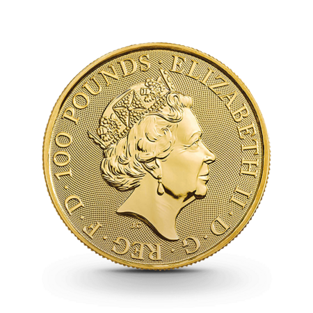 1 oz The Queen's Beasts: White Lion of Mortimer Goldmünze - 100 Pfund Großbritannien 2020