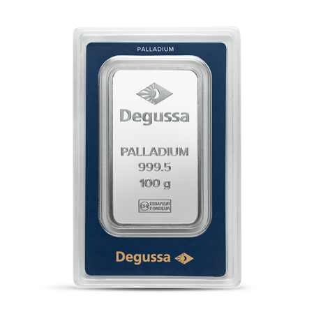 100 g Degussa Palladiumbarren (geprägt)