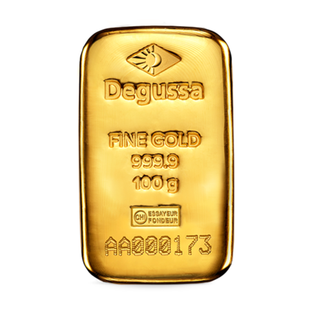 100 g Degussa Goldbarren (gegossen)