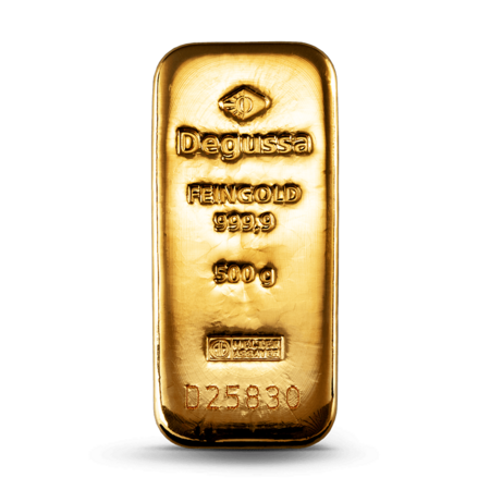 500 g Degussa Goldbarren Vintage (gegossen)