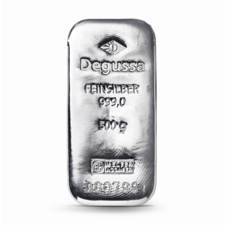 500 g Degussa Silberbarren Vintage (gegossen)