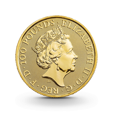 1 oz The Queen's Beasts: Falcon of the Plantagenets Goldmünze - 100 Pfund Großbritannien 2019