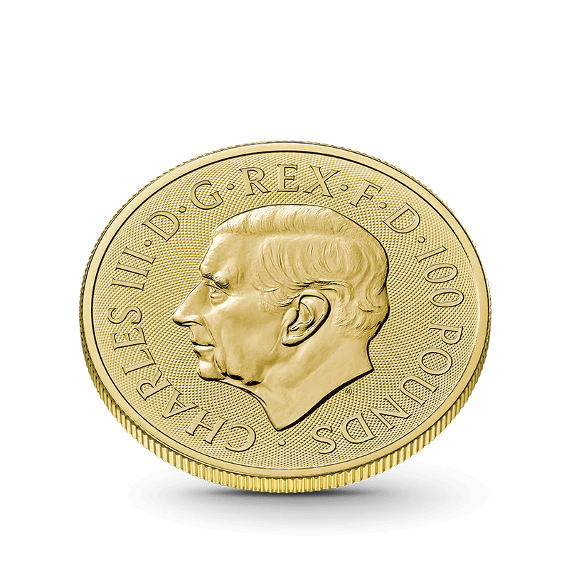 Goldmünze mit Charles III. schräg von hinten