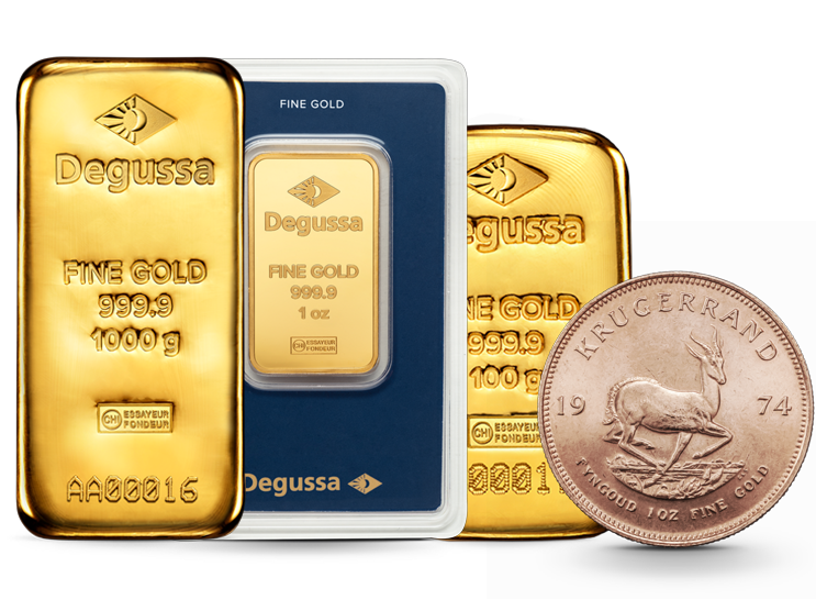 zwei Degussa-Goldbarren und eine Britannia 2020 Goldmünze